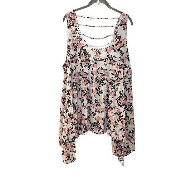 Torrid Black Pink Floral Babydoll Asymmetric Hem Tunic Tank Top Chiffon 3X - Picture 1 of 7